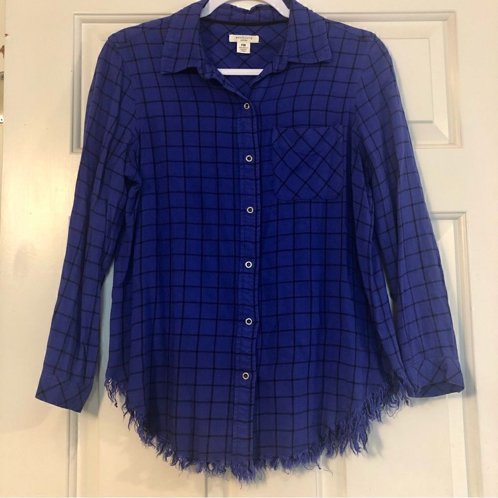 Westbound Blue and Black Plaid Long-sleeved Button-up Size PM